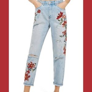 Embroidered Moto Mom Jeans